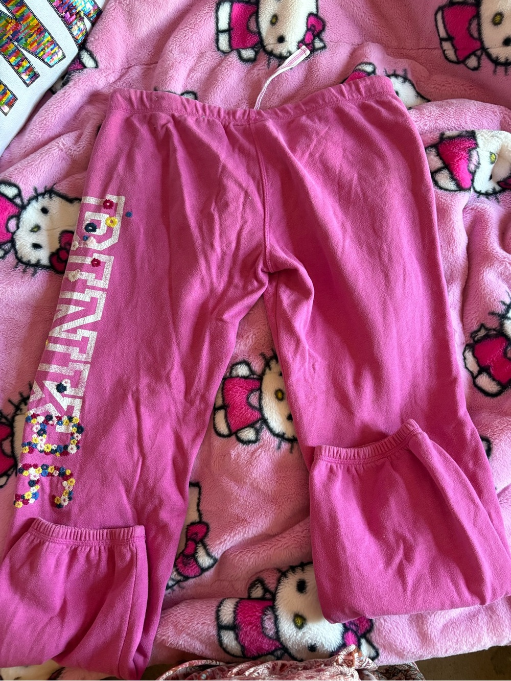 Vintage PINK Victoria’s Secret Floral Logo Sweatpants Size Medium Y2K